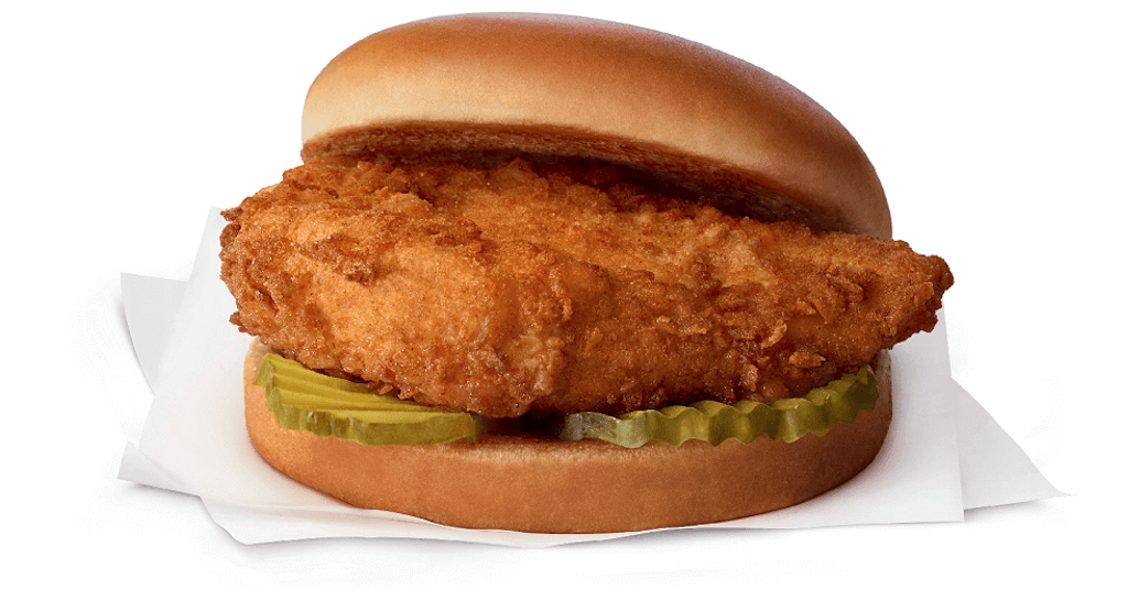 Chick-fil-A® Chicken Sandwich on white napkins.