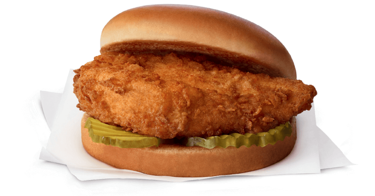 Chick-fil-A® Chicken Sandwich on white napkins.