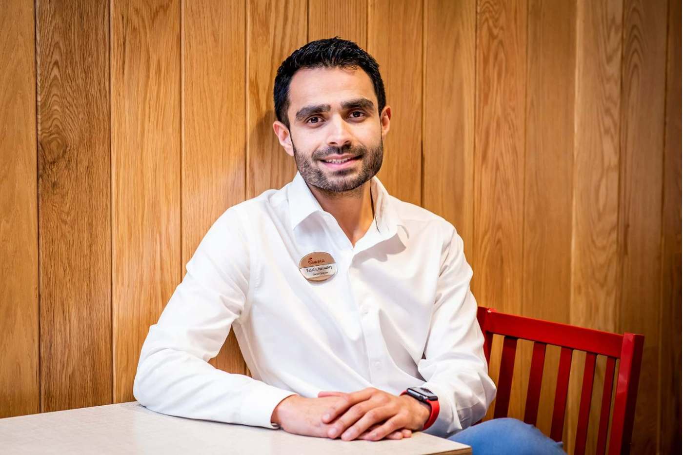Talal Chaudhry inside of Chick-fil-A.