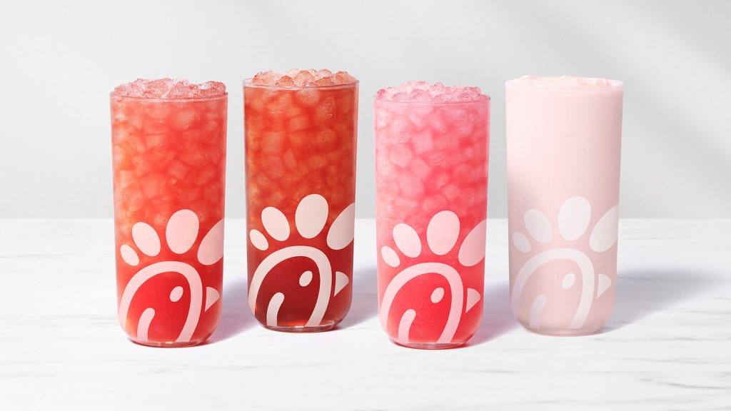 A glass of Cherry Berry Iced Tea, Cherry Berry Lemonade, Cherry Berry Sunjoy® and Cherry Berry Frosted Lemonade