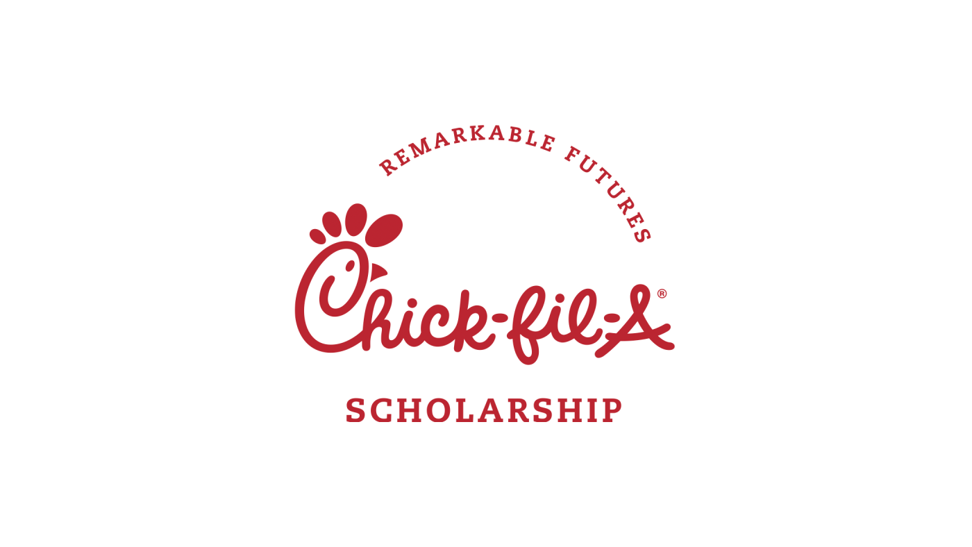 "Chick-fil-A Scholarship logo with 'Remarkable Futures' text." Transcribed Text: REMARKABLE FUTURES Chick-fil-A SCHOLARSHIP