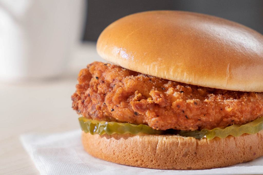Closeup of a Spicy Chick-fil-A sandwich.