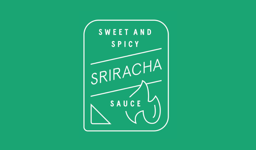 Green label and background with the text "RICH & BOLD BBQ Sauce" and geometric designs.