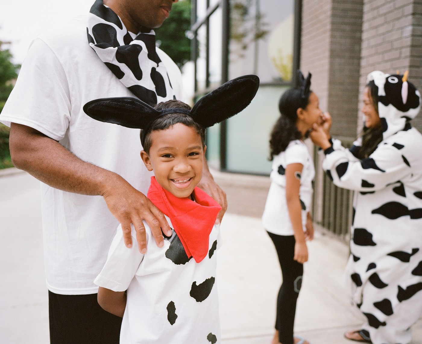 Boy dressed as a Chick-fil-A cow for Cow Appreciation Day.
