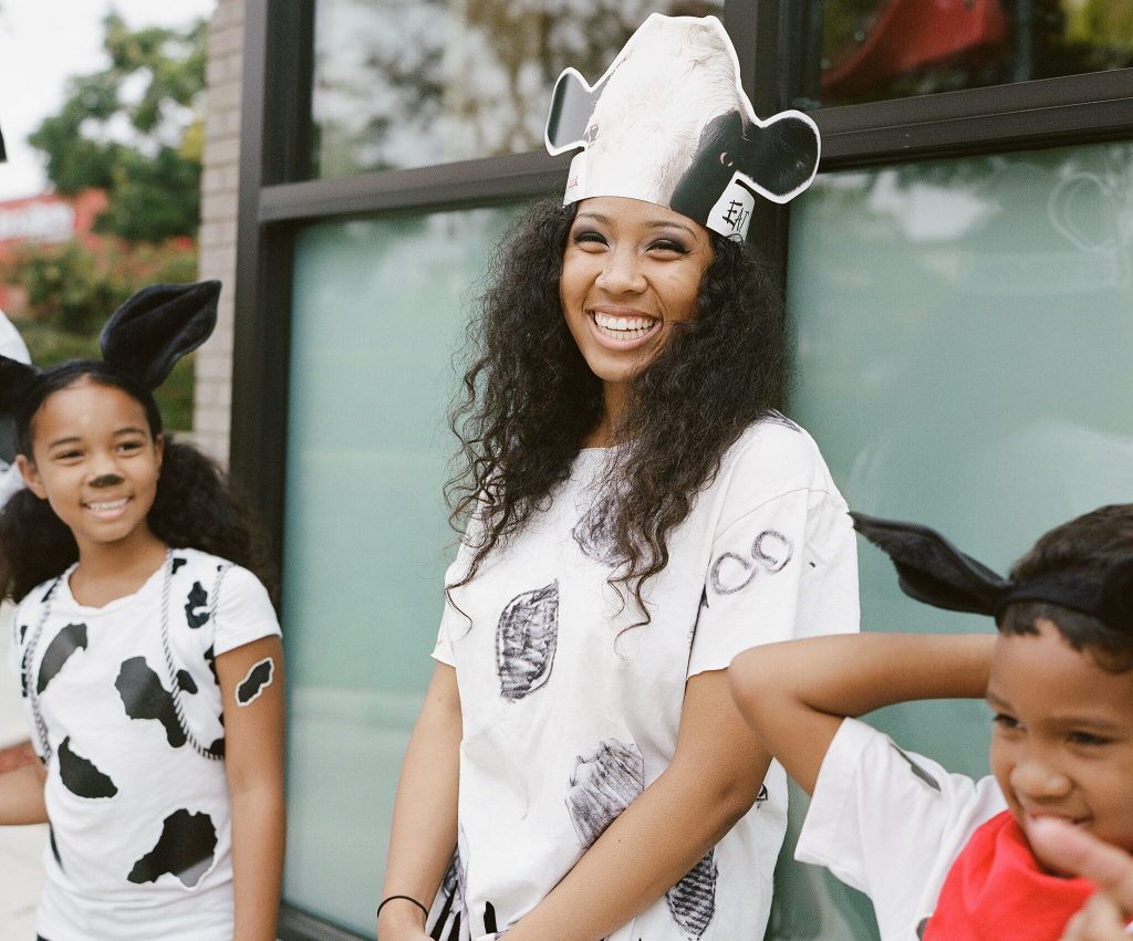 Chick-fil-A Guests dressed as cows for Cow Appreciation Day.